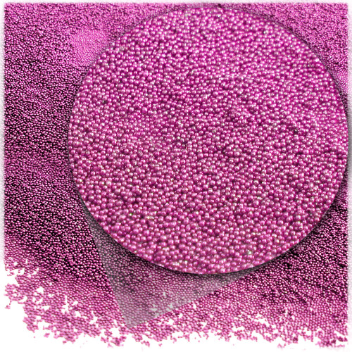 Glass Beads, Microbeads, Opaque, Metallic coated, 0.6mm, 1-oz, Hot Pink