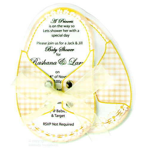 Baby Shower Invitations, Booties ribbon Rinestones, Yellow