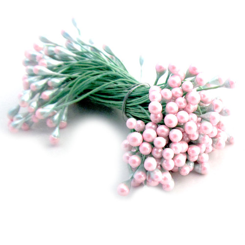 Pearl Stamen, Two Tone, Vintage, 3mm, 144-pc, Green Head with Pink tip