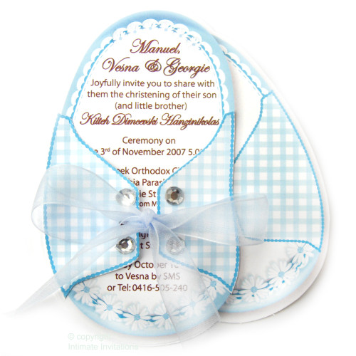 One Baby invitation, Booties, ribbon rose, rhinestones, Blue One Baby invitation, Booties, ribbon rose, rhinestones, Blue