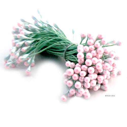 Pearl Stamen, Two Tone, Vintage, 3mm, 1,440-pc, Green Head with Pink tip