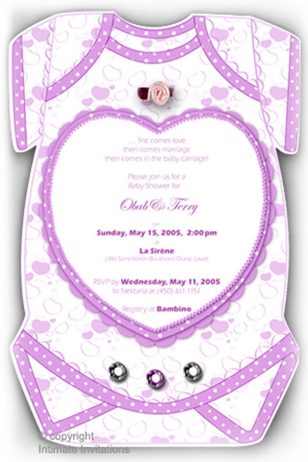 One Baby invitation, Hearts ribbon rose, rhinestones, Purple One Baby invitation, Hearts ribbon rose, rhinestones, Purple