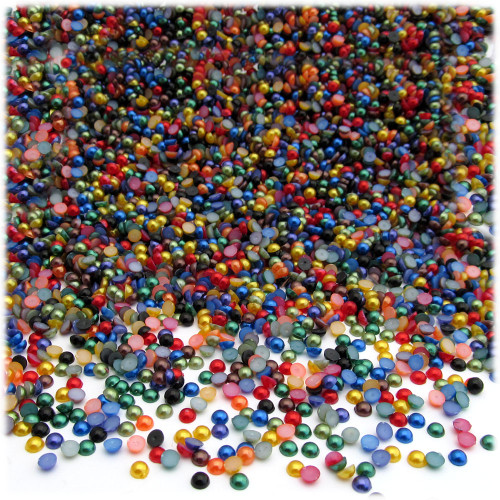 Half Dome Pearl, Plastic beads, 2mm, 2,500-pc, Jewel Tone Mix