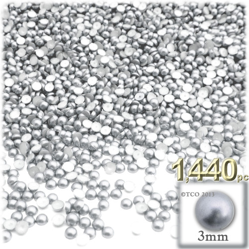 Half Dome Pearl, Plastic beads, 3mm, 1,440-pc, White Silver