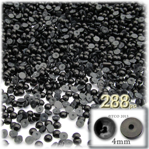 Half Dome Pearl, Plastic beads, 4mm, 288-pc, Pitch Black