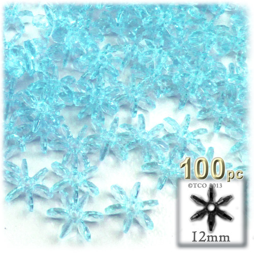 Starflake bead, SnowFlake, Cartwheel, Transparent, 12mm, 100-pc, Light Blue