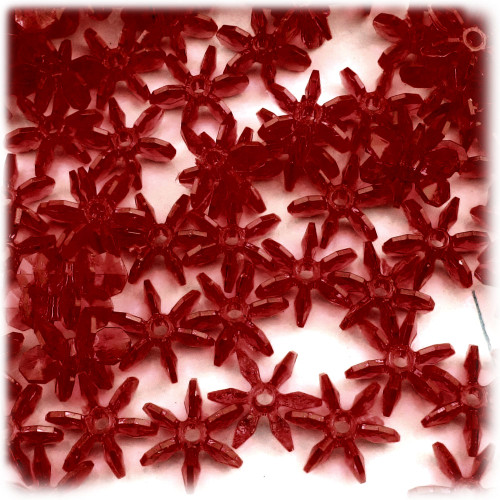 Starflake bead, SnowFlake, Cartwheel, Transparent, 18mm, 100-pc, Raspberry Red