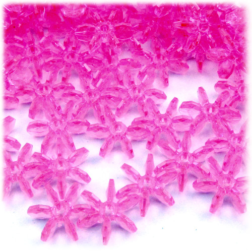 Starflake bead, SnowFlake, Cartwheel, Transparent, 25mm, 100-pc, Hot Pink