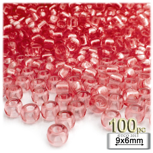 Pony Beads, Transparent, 9x6mm, 100-pc, Salmon Orange