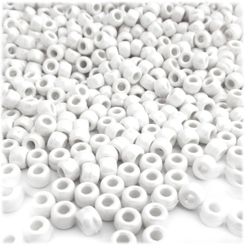 Pony Beads, Opaque, Pearl Finish, 9x6mm, 1,000-pc, White