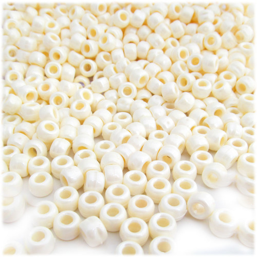 Pony Beads, Opaque, Pearl Finish, 9x6mm, 100-pc, Ivory