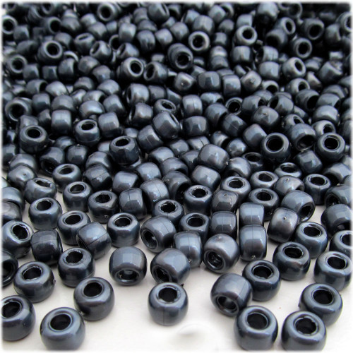 Pony Beads, Opaque, Pearl Finish, 9x6mm, 1,000-pc, Black