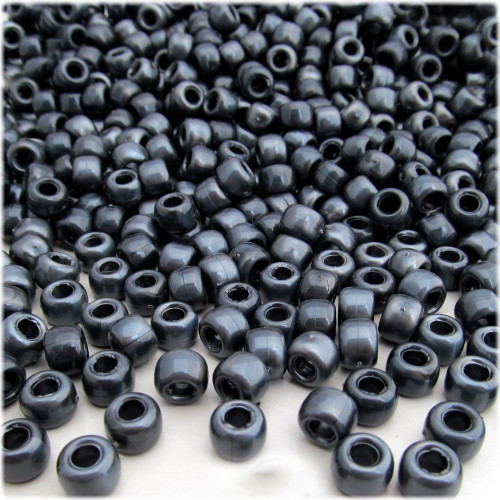 Pony Beads, Opaque, Pearl Finish, 9x6mm, 100-pc, Black