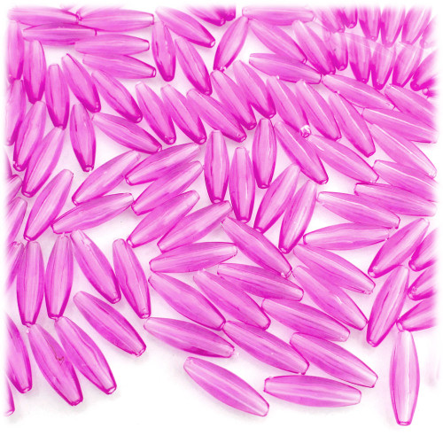 Plastic Speghetti Beads, Transparent, 19x6mm, 1,000-pc, Hot Pink