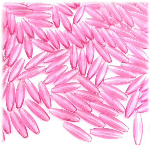 Plastic Speghetti Beads, Transparent, 19x6mm, 100-pc, Pink