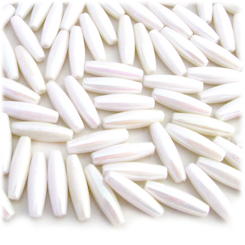 Plastic Speghetti Beads, Opaque, 19x6mm, 1,000-pc, White AB