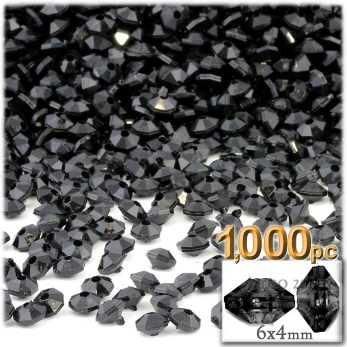 Plastic Rondelle Beads, Opaque, 6mm, 1,000-pc, Black