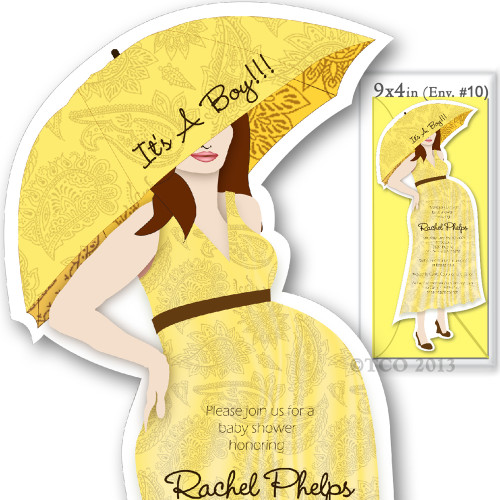 One Baby Shower invitations Mod Mom, Paisley, Yellow
