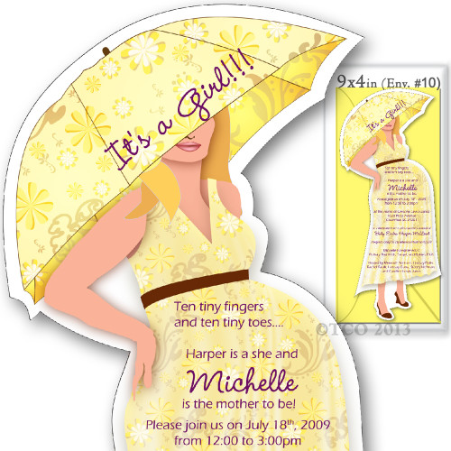 One Baby Shower invitations Mod Mom Flower, Yellow