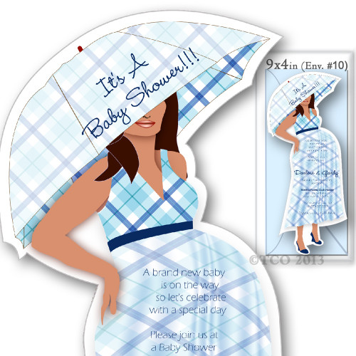 One Baby Shower invitations Mod Mom Checkered Pattern in Baby Blue