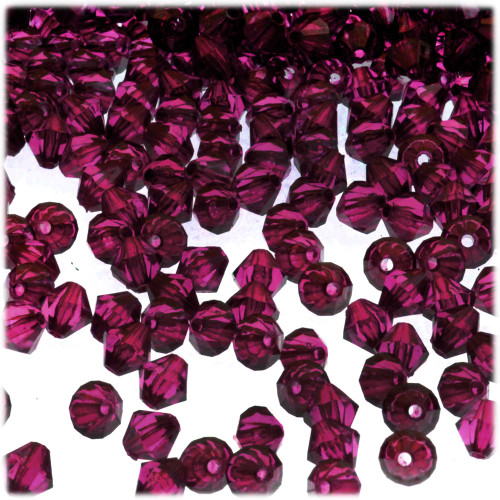 Plastic Bicone Beads, Transparent, 6mm, 200-pc, Fuchsia