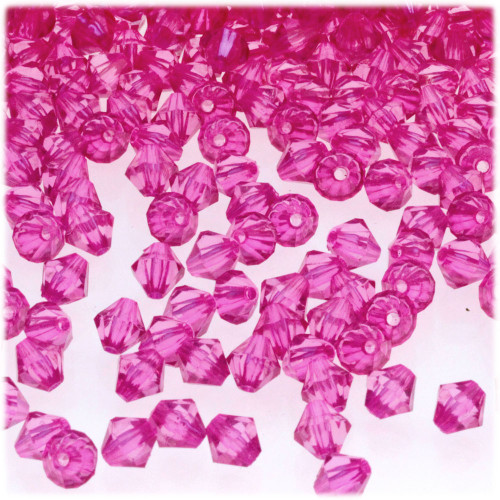 Plastic Bicone Beads, Transparent, 6mm, 1,000-pc, Hot Pink