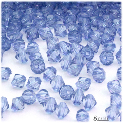 Plastic Bicone Beads, Transparent, 8mm, 200-pc, Light Blue