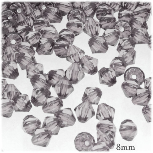 Plastic Bicone Beads, Transparent, 8mm, 200-pc, Light Gray