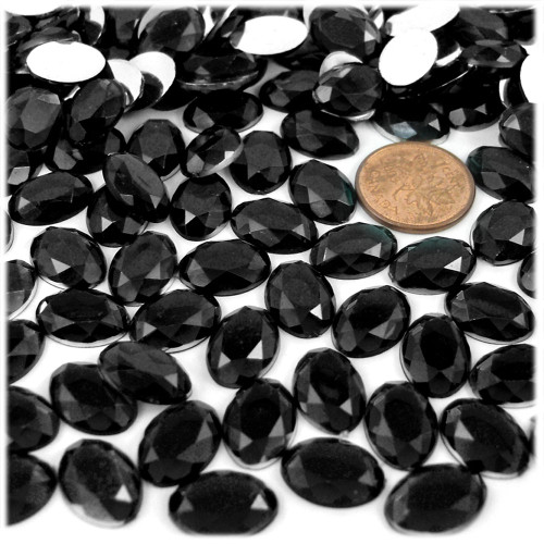 Rhinestones, Flatback, Oval, 10x14mm, 72-pc, Jet Black