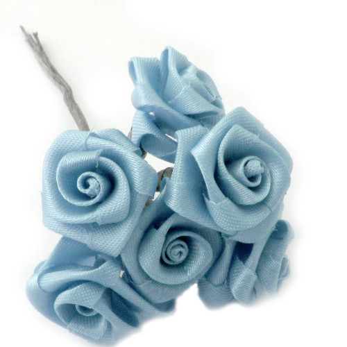 Artificial Flowers, Ribbon Roses, 1.0-inch, Light Blue