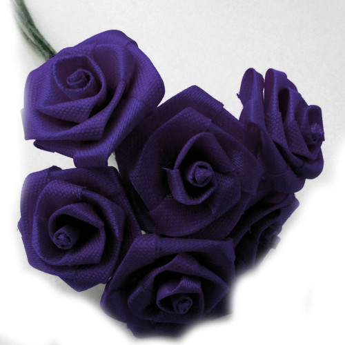 Artificial Flowers, Ribbon Roses, 0.75-inch, Purple