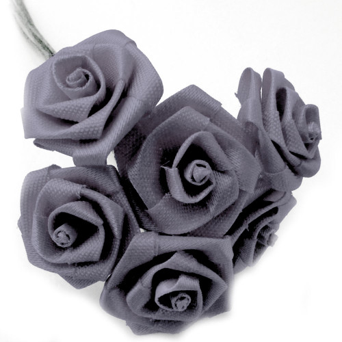 Artificial Flowers, Ribbon Roses, 0.75-inch, Gray