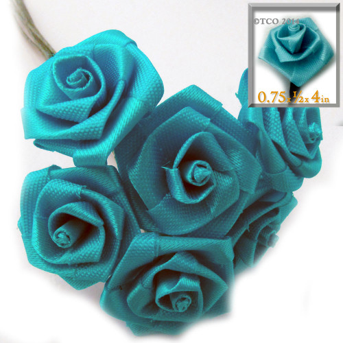 Artificial Flowers | Ribbon Roses | 0.75-inch | Turquoise Blue