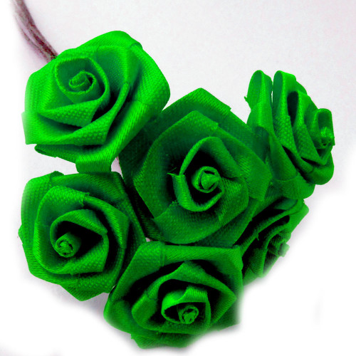 Artificial Flowers, Ribbon Roses, 0.25-inch, Bright Green