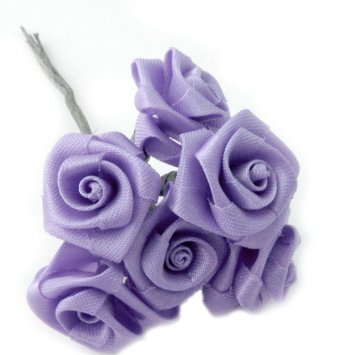 Artificial Flowers, Ribbon Roses, 0.50-inch, 12 Bundles, Lavender Purple