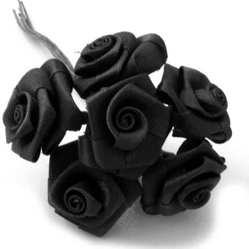 Artificial Flowers, Ribbon Roses, 0.25-inch, Black