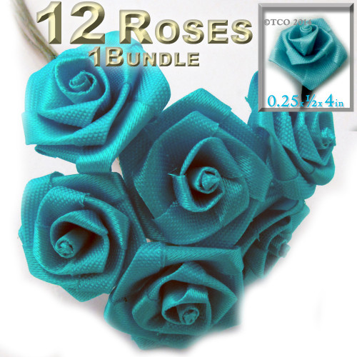 Artificial Flowers, Ribbon Roses, 0.25-inch, Turquoise Blue