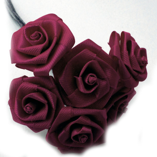 Artificial Flowers, Ribbon Roses, 0.50-inch, 12 Bundles, Burgundy