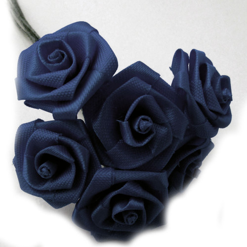 Artificial Flowers, Ribbon Roses, 0.25-inch, Navy