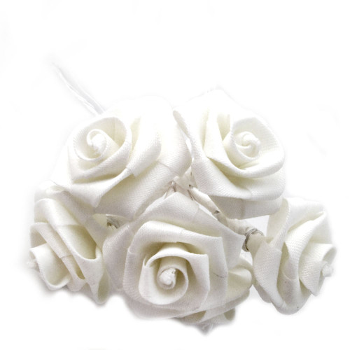 Artificial Flowers, Ribbon Roses, 0.50-inch, White and green