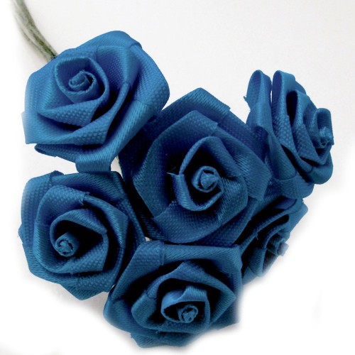 Artificial Flowers, Ribbon Roses, 0.25-inch, 12 Bundles, Royal Blue