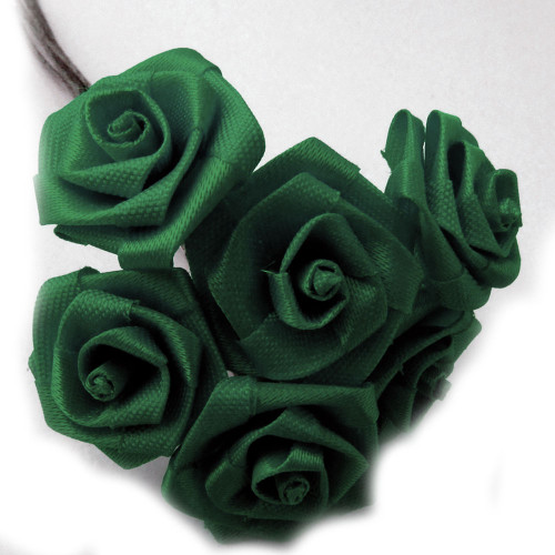 Artificial Flowers, Ribbon Roses, 0.25-inch, 12 Bundles, Emerald Green