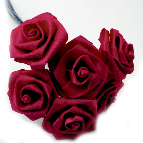 Artificial Flowers, Ribbon Roses, 0.25-inch, 12 Bundles, Red