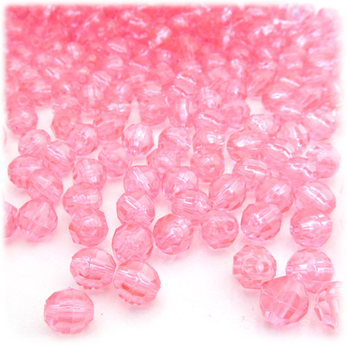 Plastic Faceted beads, Round Transparent, 6mm, 1000-pc, Pink