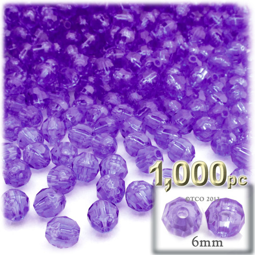 Plastic Faceted Beads, Transparent, 6mm, 1,000-pc, Dark Purple