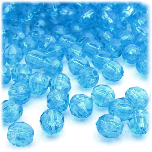 Plastic Faceted Beads, Round Transparent, 10mm, 100-pc, Aqua