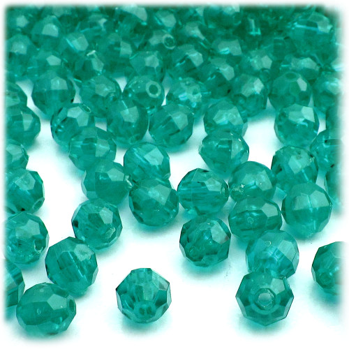 Plastic Faceted Beads, Round Transparent, 10mm, 100-pc, Teal