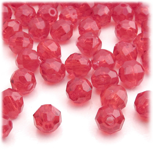 Plastic Faceted Beads, Transparent, 12mm, 100-pc, Christmas Red