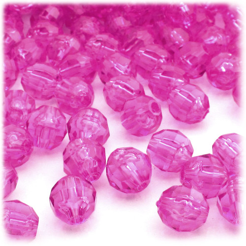 Plastic Faceted Beads, Transparent, 12mm, 100-pc, Hot Pink