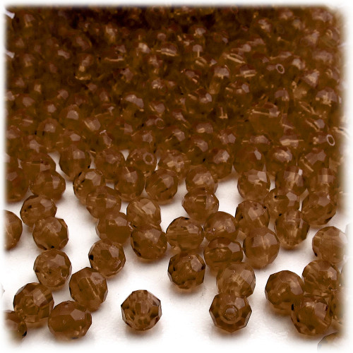 Plastic Faceted Beads, Transparent, 6mm, 200-pc, Brown